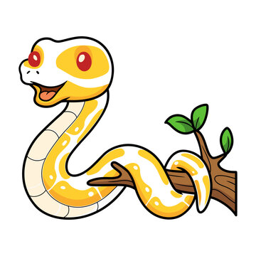 Cute albino ball python snake cartoon on tree branch