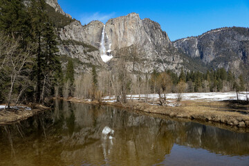 Waterfall reflection in the river