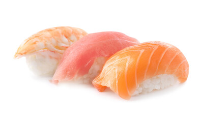 Delicious nigiri sushi isolated on white. Traditional Japanese cuisine