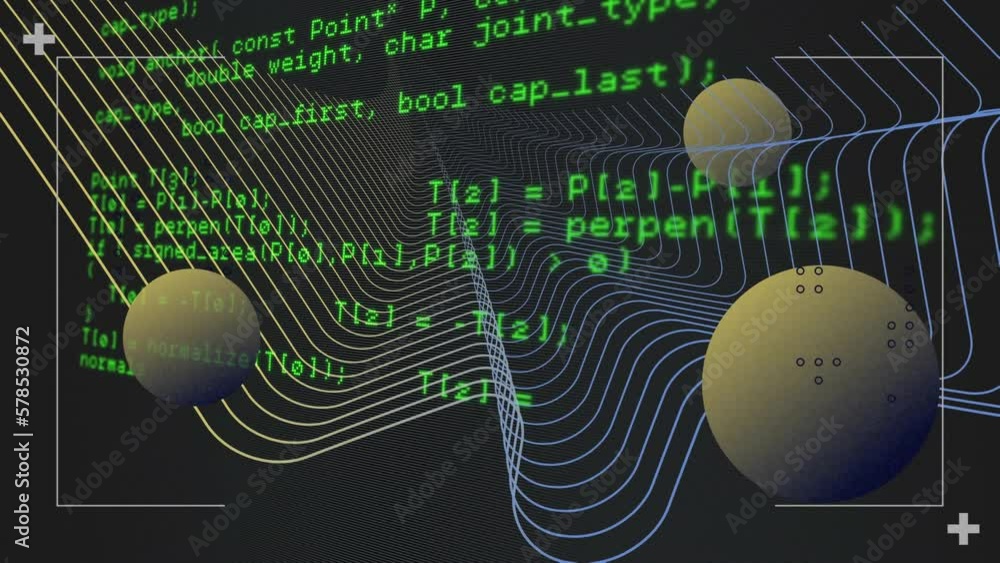 Poster animation of glitch effect over abstract shapes and data processing against black background