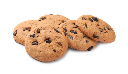 Delicious chocolate chip cookies isolated on white