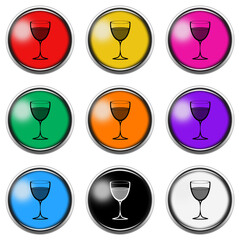 Wine button icon set with clipping path 3d illustration