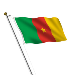 Cameroon Flagpole 3d illustration on white with clipping path
