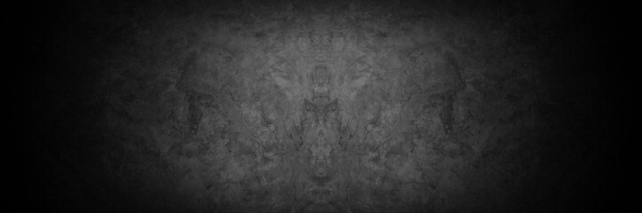 Old wall texture cement dark black gray panorama background abstract grey color design are light with white gradient background.