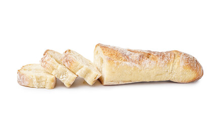 Fresh sliced baguette isolated on white background