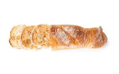 Fresh sliced baguette isolated on white background
