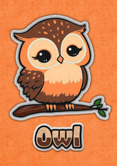 Cute owl cartoon illustration in felt fabric style baby wild animal