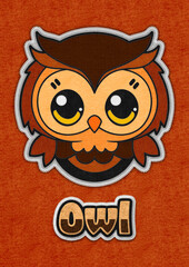 Cute owl face cartoon illustration in felt fabric style baby wild animal
