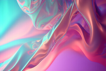 flowing holographic iridescent pink and cyan background created with generative ai	
