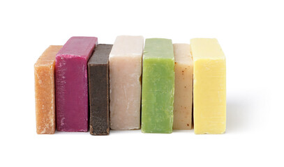 Set of natural soap bars isolated on white background