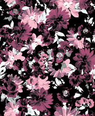 Seamless watercolor effect flowers pattern, floral illustration. Fabric texture design.