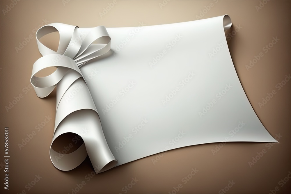 Poster new year's copy space on a white sheet of paper with a slanting ribbon to mark the occasion generati