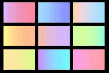 Retro pastel palette gradient neon. Pastel color background. Color palette. Holographic background. Vector illustration.