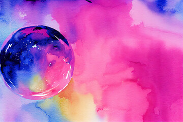 purple and blue abstract watercolor background with a bubble