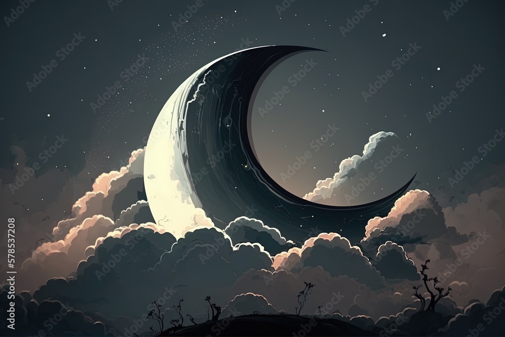 Aufkleber view of the sky with a half moon and some gray clouds in the background. generative ai