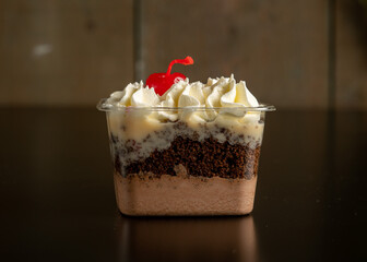 German chocolate cake in a cup.