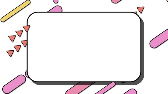 フレームとポップなシェイプアニメーション 
15秒ループ 
背景は白色　シェイプはピンクや黄色
Apple ProRes 422 HQ MOV