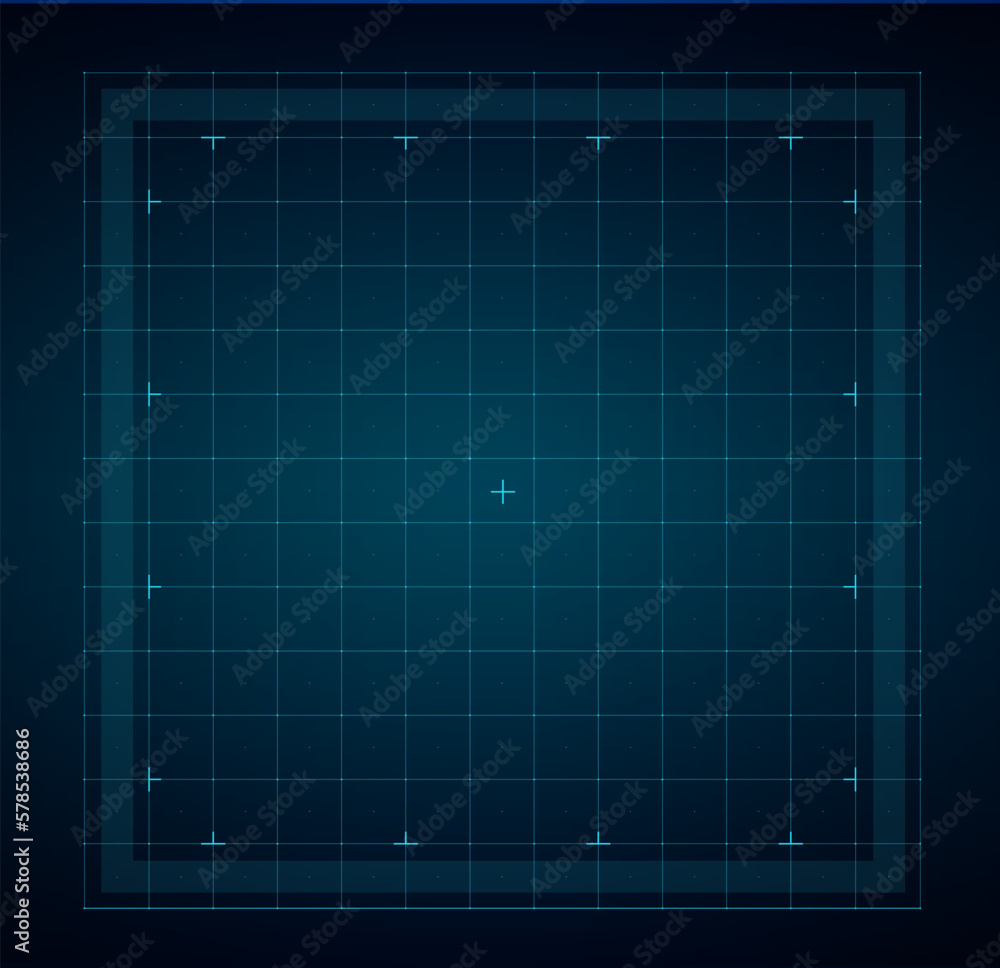 Leinwandbilder HUD grid for futuristic interface, vector ui or gui. High tech virtual screen or future technology digital dashboard display with hologram dots, lines and squares pattern, HUD radar grid of space game