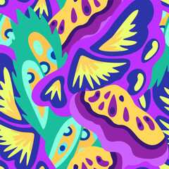 Fototapeta na wymiar Colorful ornamental psychedelic pattern. Funky vector texture with colorful abstract organic shapes.