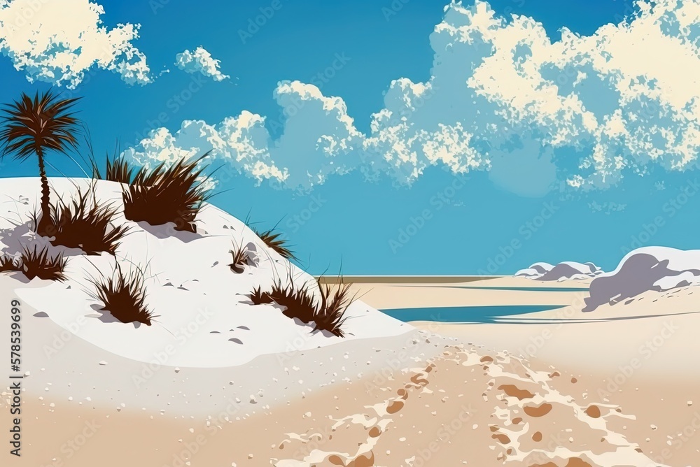 Poster clouds floating whitely above a beach. generative ai