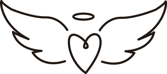 simple vector black and white wings and heart