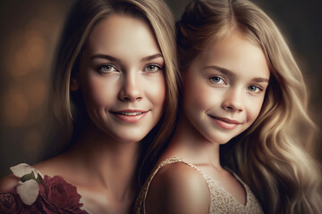 European Mother and daugter, mother's day card Generative AI