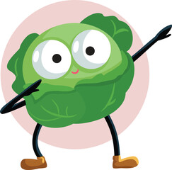 Funny Salad Character Dancing and Dabbing Vector Cartoon Illustration. Cheerful cabbage character moving and celebrating with a cute dance
