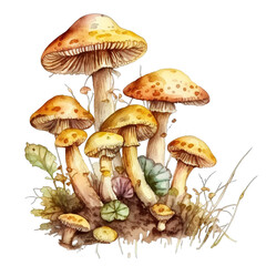 Charming Mushroom Watercolor Paintings. Generative AI