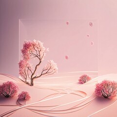 asian japanese style light pink Cherry blossoms and white background with flowers and a circle