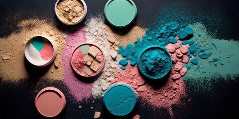 Obraz na płótnie Canvas Cosmetic make up powder cracked and broken into pieces. Generative ai