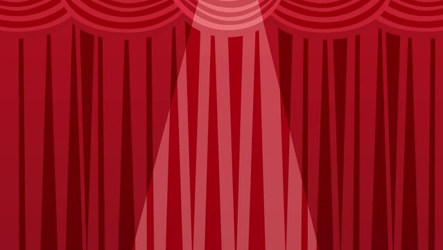 ステージ舞台カーテンが開いてスポットライトが点いて消えるまでのアニメーションビデオ