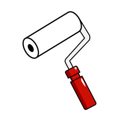 Paint roller with red handle. Vector illustration isolated on white background