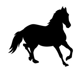 Fototapeta na wymiar horse silhouette. running horse. side view. concept of animal, wildlife, farm, pet. vector illustration