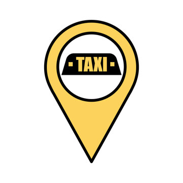 Yellow location pint with word TAXI on white background