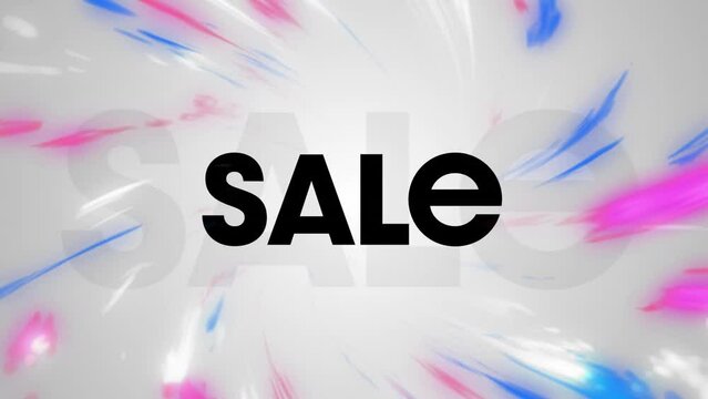 Animation of sale text and shapes over white background