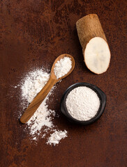 Organic Manihot Esculenta starch in bowl - Yuca (mandioca)