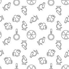 Seamless vector repeating pattern of microscope, International Hazard sign, face mask from radiation. It can be used for web sites, apps, clothes, covers, banners etc