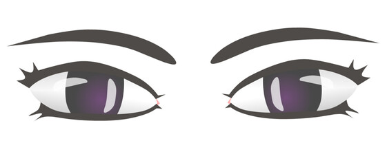 vector illustration of woman purple eyes, isolated on white background, simple cartoon style