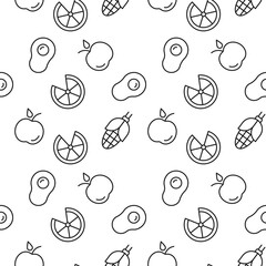 Vector repeating seamless pattern of avocado, corn, slice of orange for wallpapers, wrappers, postcards, backgrounds