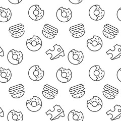 Vector repeating seamless pattern of hamburger, cheese doughnut for wallpapers, wrappers, postcards, backgrounds