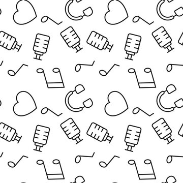 Seamless repeating monochrome pattern of microphone, heart, headphones, musical notes. Perfect for web sites, apps, shops, backgrounds, wallpapers