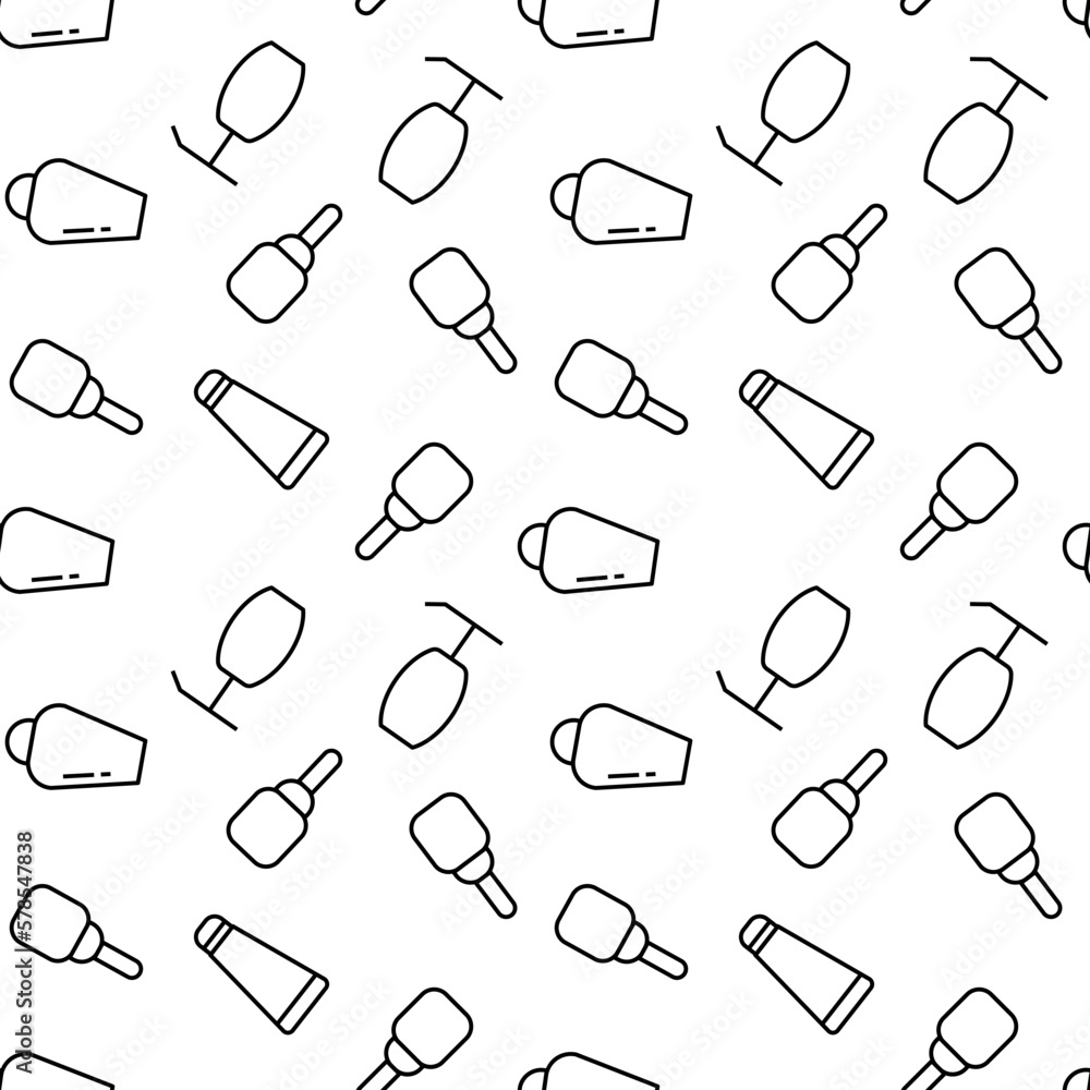 Poster vector seamless pattern of various bottles for gel, soap, shampoo on white background. it can be use