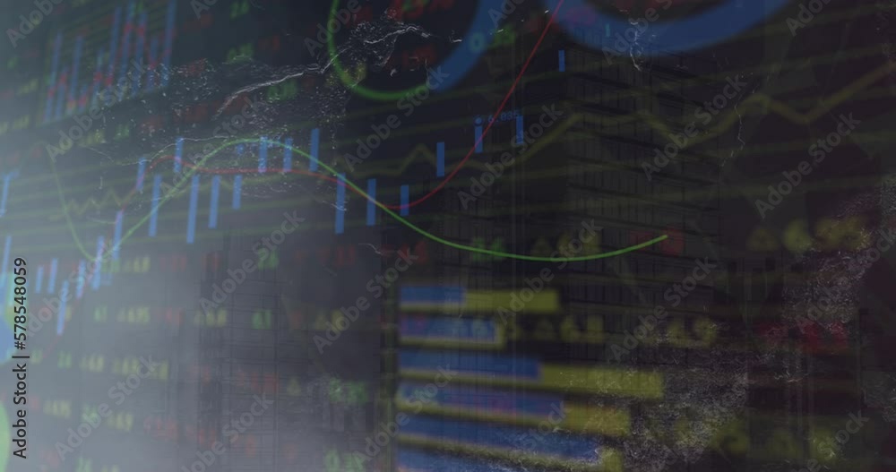 Poster animation of data processing over shapes moving