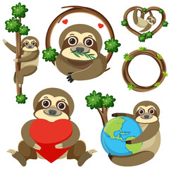 Set of sloth cartoon icon © blueringmedia