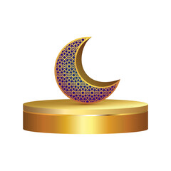 3d Golden Podium With Golden Moon Ramadan Kareem Isolated Objects