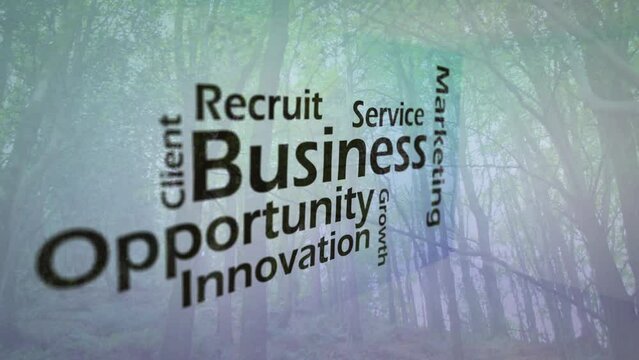 Animation of business and motivation texts over forest