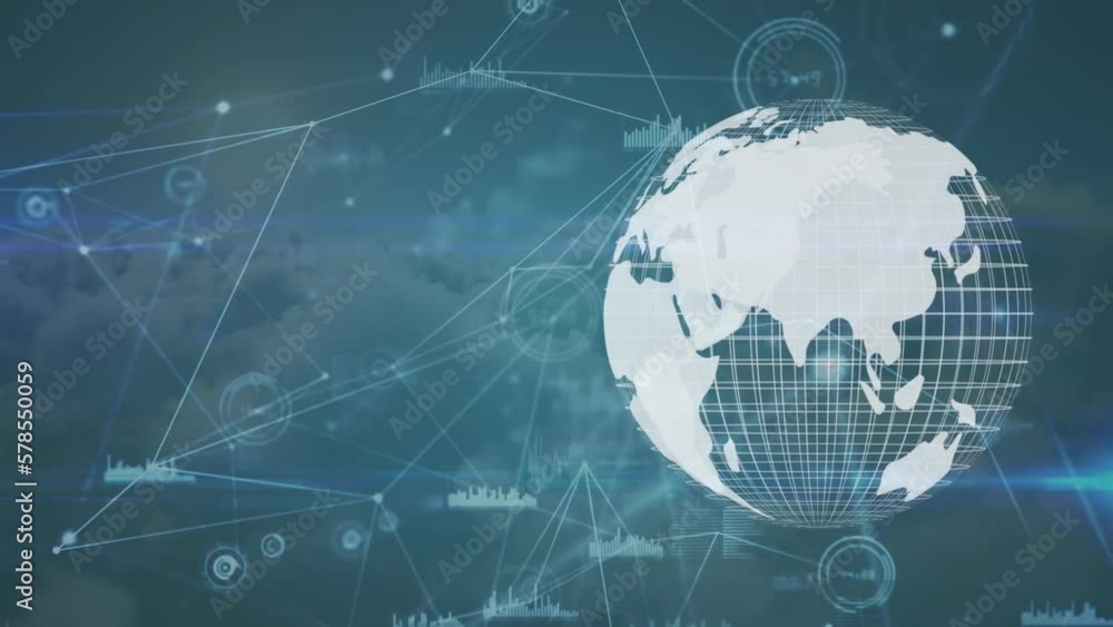 Poster animation of globe with connections and data processing