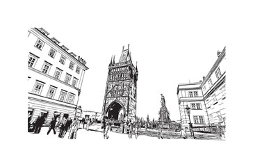 Fototapeta premium Building view with landmark of Prague is the capital of the Czech Republic. Hand drawn sketch illustration in vector