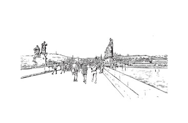 Fototapeta premium Building view with landmark of Prague is the capital of the Czech Republic. Hand drawn sketch illustration in vector
