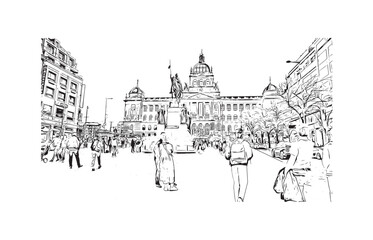 Fototapeta premium Building view with landmark of Prague is the capital of the Czech Republic. Hand drawn sketch illustration in vector